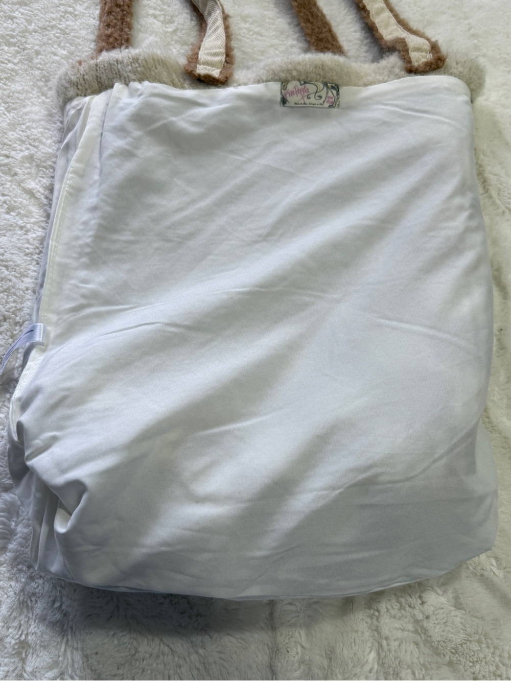 Free People Cozy Checkered Knit Tote Bag | Soft Fuzzy Neutral Bookbag Market - Picture 9 of 11